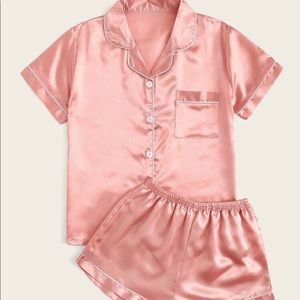 Pink Silk Satin Pj Short Set